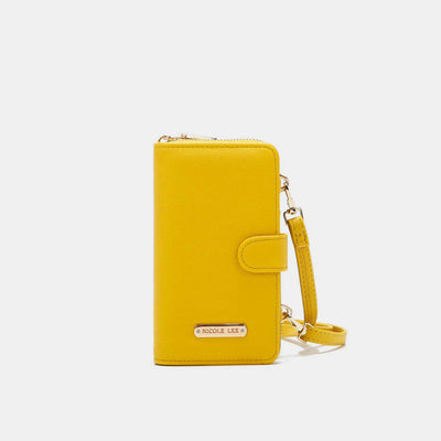 Nicole Lee USA 2 Piece Phone Case Crossbody Wallet in yellow vegan leather with detachable strap.