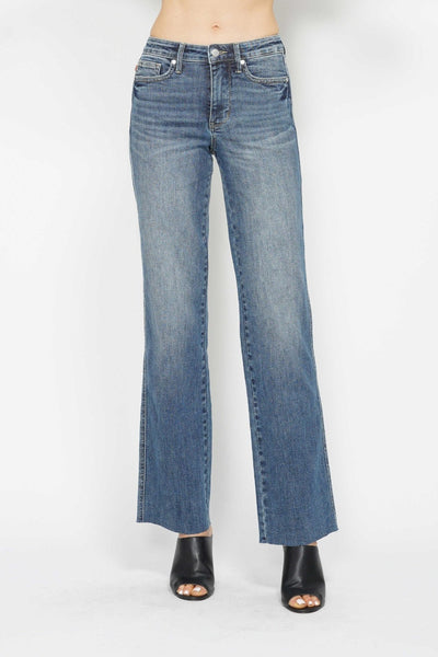 Judy Blue Full Size Tummy Control Straight Jeans with pocketed design and moderate stretch.