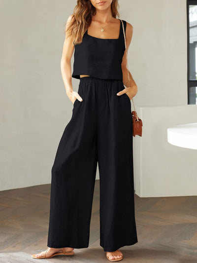 Square Neck Top and Wide Leg Pants SetFeatures: Pocketed
Number of pieces: Two-piece
Stretch: No stretch
Material composition: 100% cotton
Care instructions: Machine wash cold. Tumble dry low.
Imported 7loungewearWide Leg Pants Set