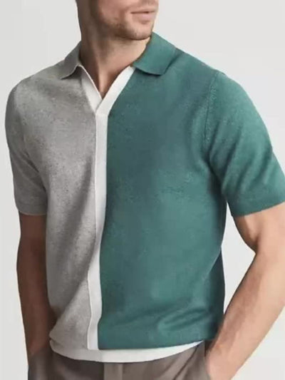 Men's plus size color block short sleeve polo shirt with moderate stretch.