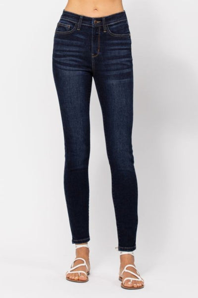 Judy Blue Full Size High Waist Handsand Skinny Jeans, flattering fit, versatile style.