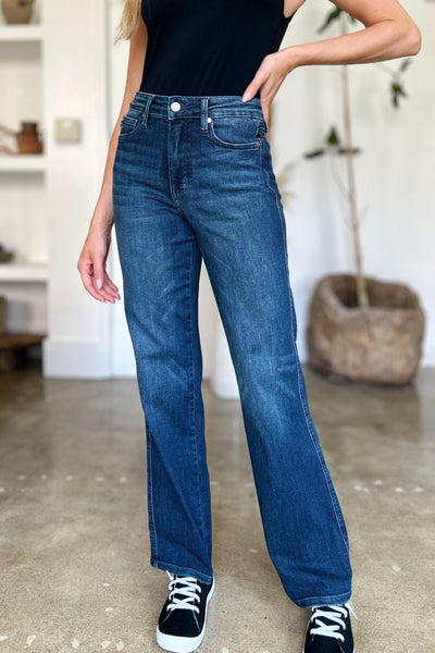 Judy Blue full size tummy control straight jeans, flattering fit, versatile style.