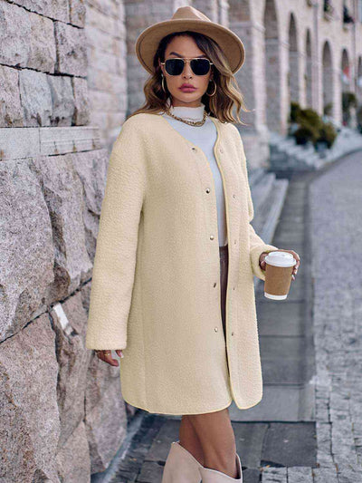 Snap Down Drop Shoulder CoatFeatures: Basic style
Material composition: 100% polyester
Care instructions: Machine wash cold. Tumble dry low.
Imported
Product measurements:
S: bust 41 in, lengthOuterwearDrop Shoulder Coat