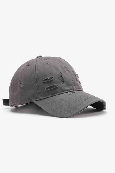 Distressed Adjustable Baseball CapType: Baseball cap
Pattern type: Solid
Material: 100% cotton
Imported
Product measurements:
Height: 4.7 inBrim: 2.75 inCircumference: adjustableAccessoriesDistressed Adjustable Baseball Cap