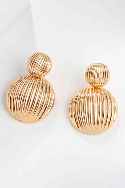 Zinc Alloy Ribbed Earrings with round ribbed design, measuring 1.45 by 0.9 inches.