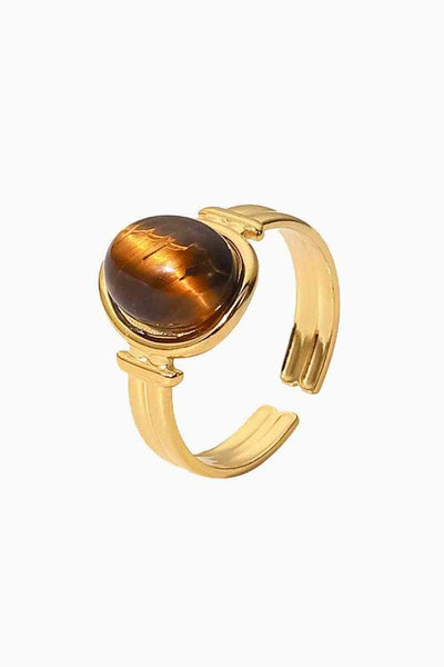 18K Gold Plated Open Ring with Tiger's Eye Stone