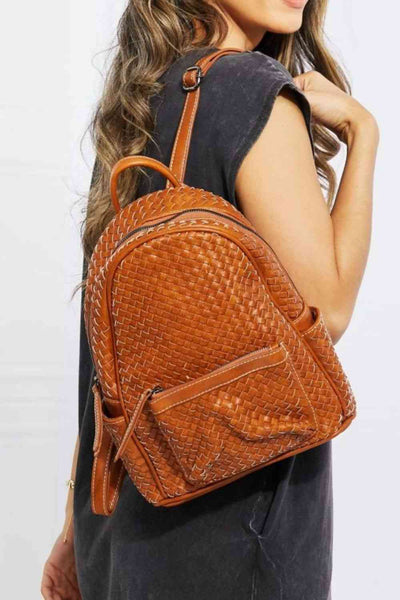 SHOMICO Certainly Chic Faux Leather Woven BackpackThis woven, faux-leather backpack is as practical as it is fashionable! With plenty of pockets, a handle for hanging it up, and adjustable straps, you can pack your AccessoriesChic Faux Leather Woven Backpack